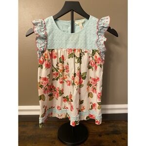 Matilda Jane Lets Go Together Togetherness Shabby Top Blue Floral Girls Size 12